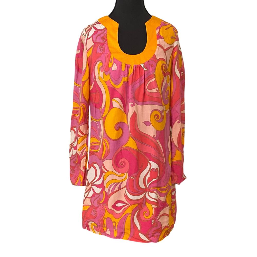 Banana Republic Trina Turk Bonita Tunic Dress 4 Pink Paisley Cotton Silk Mod